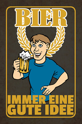 Holzschild 18x12 Bier immer eine gute Idee Wand Deko Bar Kneipe Sammler Geschenk