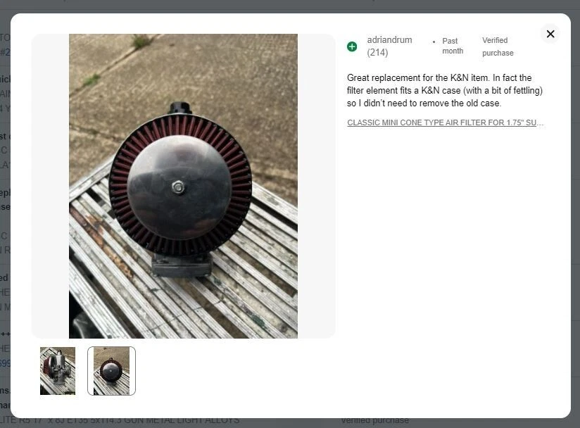 CLASSIC MINI CONE TYPE AIR FILTER FOR 1.75" SU CARB HIF44 AUSTIN RED X3823 - Image 3 of 3