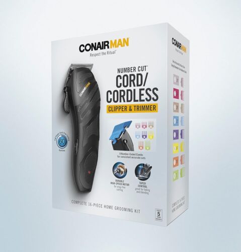 NEW ConairMan Number Cut Cord/Cordless Clipper&Trimmer 16Pc Home Grooming Kit - Picture 5 of 5