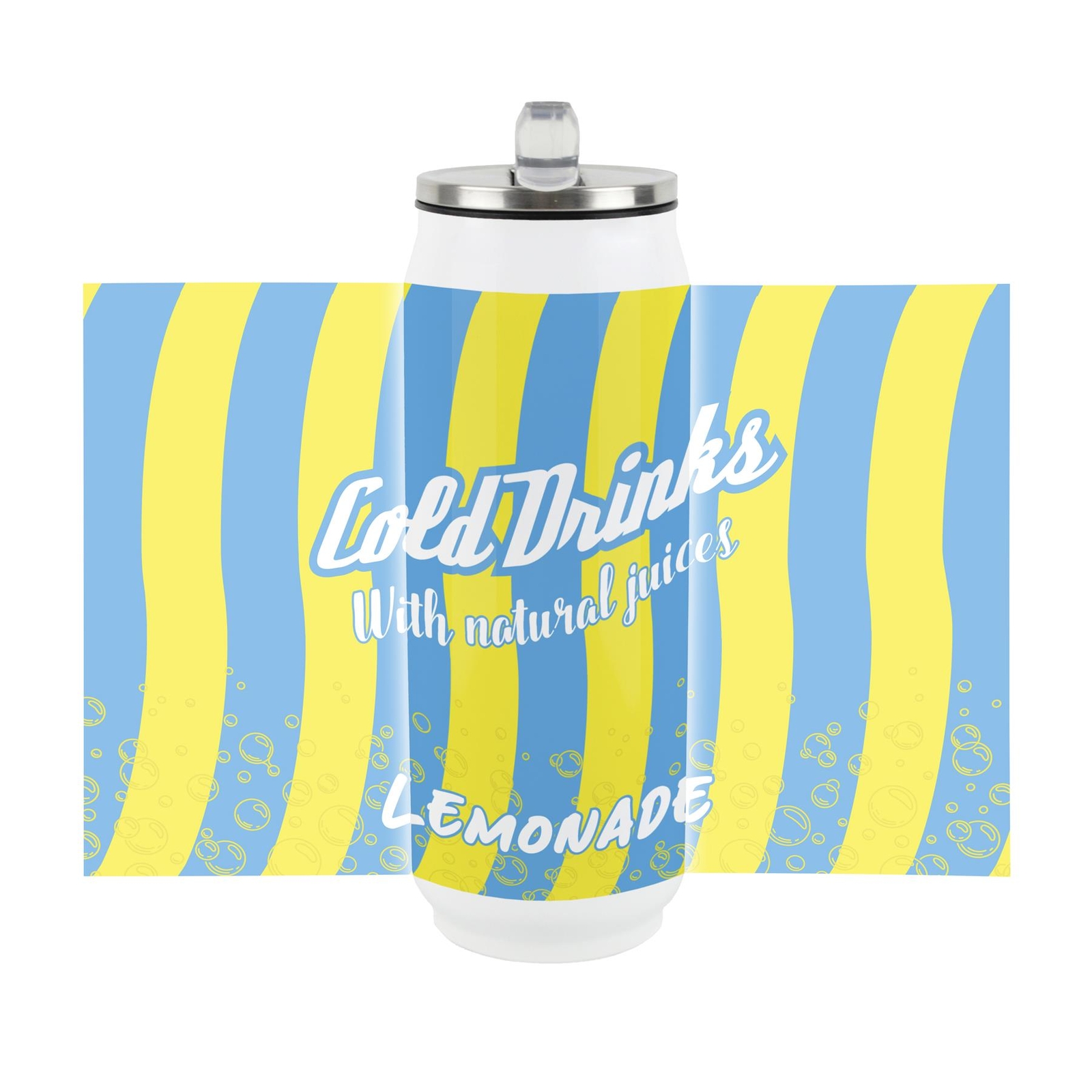 Retro Lemonade Soda Can Large Drinking Flask with Straw - Travel Mug Gift