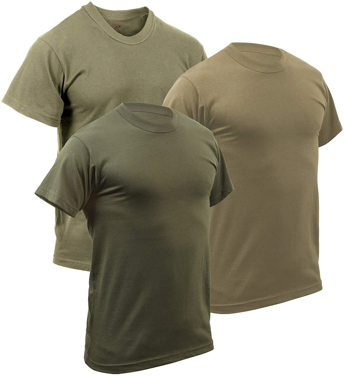 US Military Solid T-Shirt USA Army Military Tees 3-Pack (Khaki