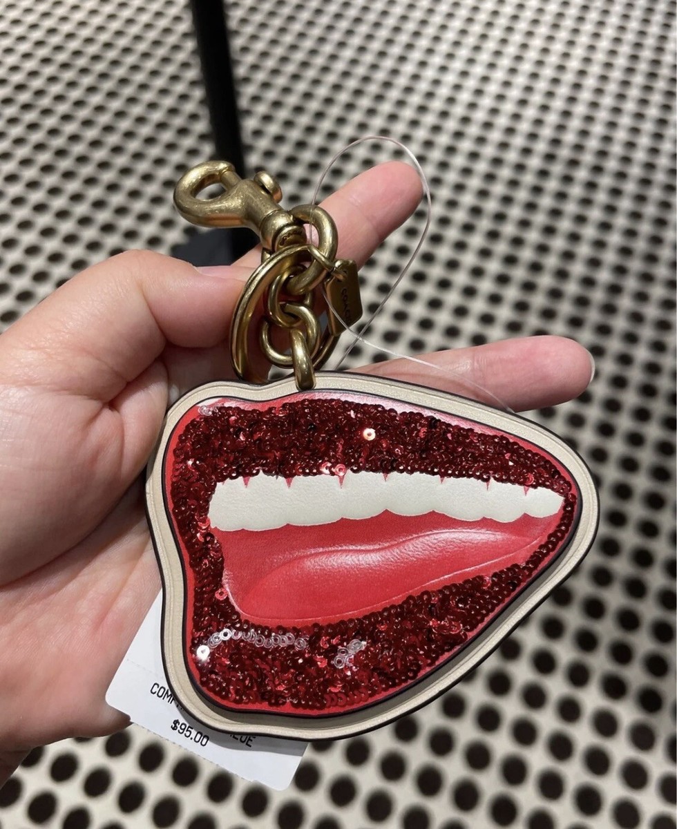 Coach X Tom Wesselmann Lips Bag Charm Leather Keychain Fob NWT