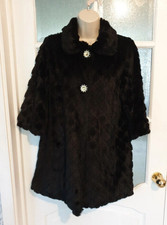 Me Jane Black Faux Fur Silky Jacket Coat Womens Luxurious Dressy Floral Lined~m