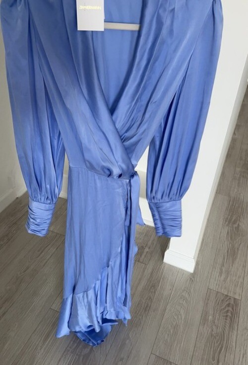 ワンピースその他 ZIMMERMANN Women Dresses 3884DS251 Blue Zimmermann Blue Asymmetric Ruffled Silk Satin Midi Wrap