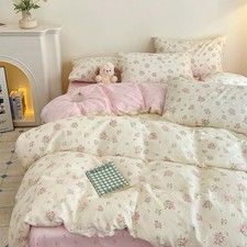 Floral Duvet Cover Queen Size 3 Pieces Reversible Pink Bow Bedding Set for Gi...