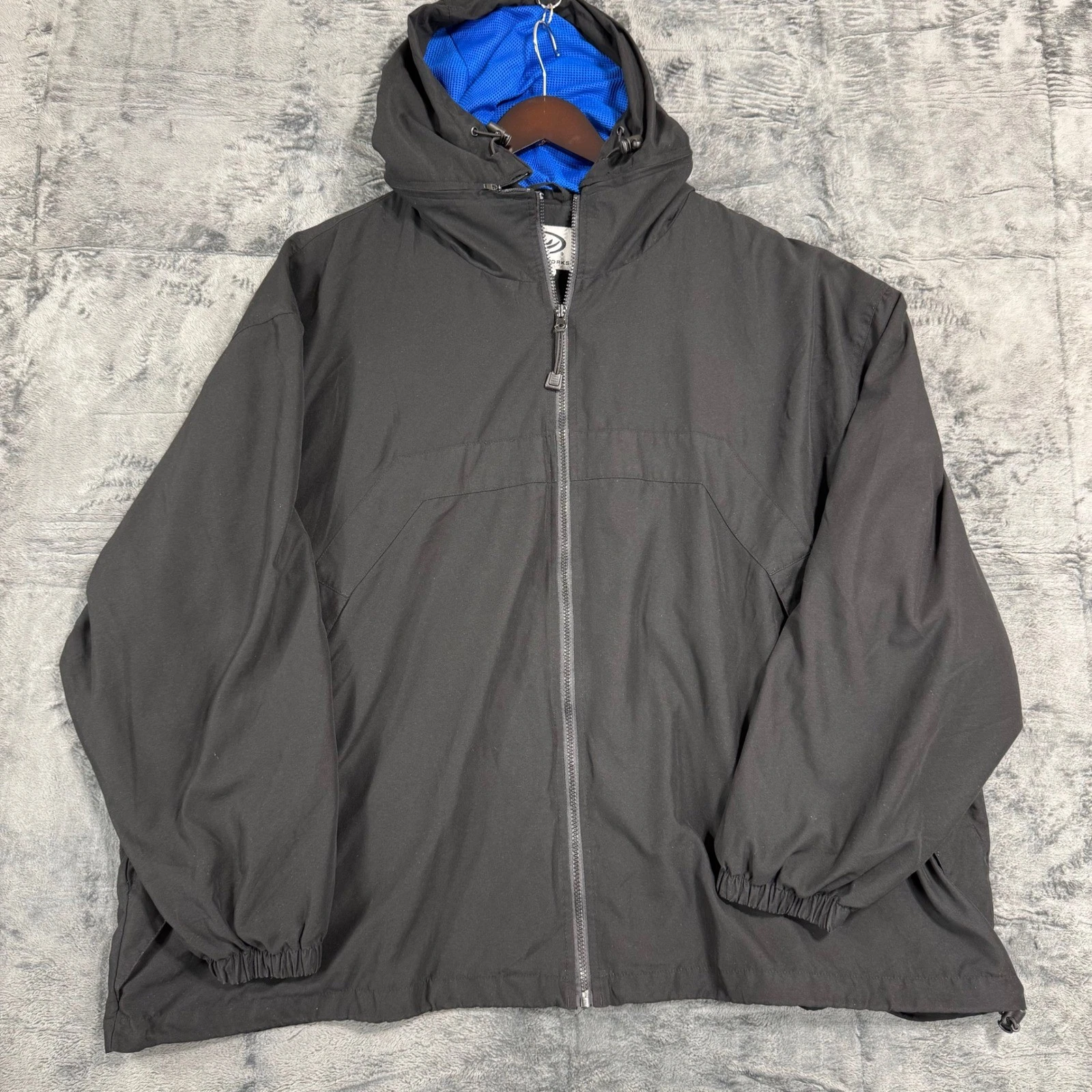 Athletic Works Mens Windbreaker Jacket Black Blue Mesh Lined Hooded Full Zip XL
Opens in a new windo