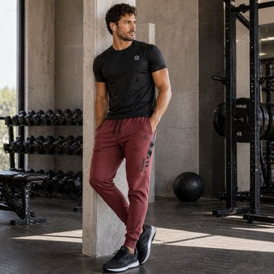 Virus IconX Joggers Men Large Burgundy Tapered Athletic Track Pants Zip Casual