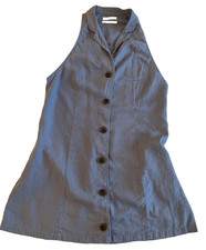 Urban Outfitters Sleeveless Dress Blue Button Down Linen Small Petite Pockets