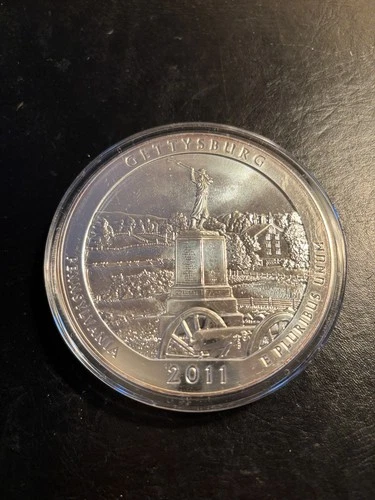 2011 Gettysburg  American The Beautiful ATB 5oz Silver BU Coin