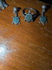Turquoise Silver Turtle Set Indigenous Americana Ring And Earrings size 7 — photo 2