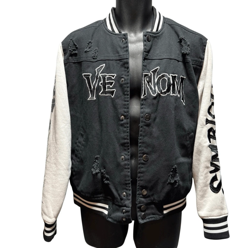 Our Universe Marvel Venom Distressed Denim Varsity Jacket Men’s XS
