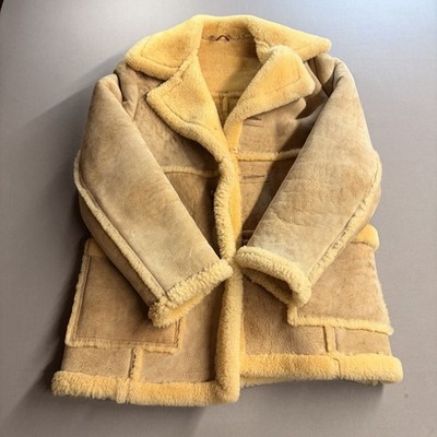 Vintage Schott NYC Shearling Sheepskin Rancher Coat 42 Made USA Leather Tan