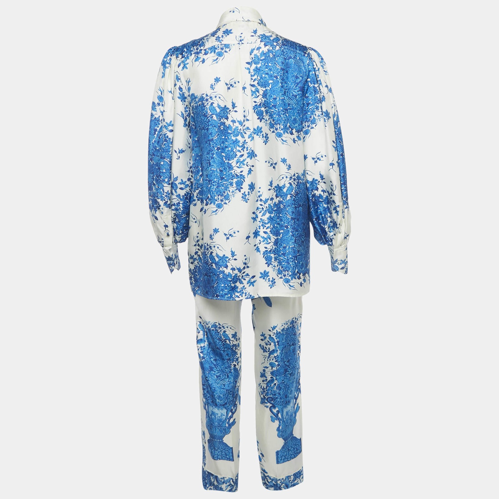 Valentino BlueWhite Floral Print Silk Blouse and Pants Set S thumbnail 2