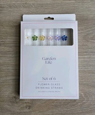 B&M Garden Life Bunte Blumen Glas Trinkhalme Viral Neu