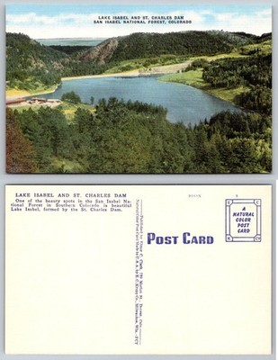 Lake Isabel & St. Charles Dam Colorado Postcard San Isabel National Forest Linen
