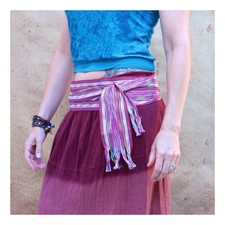 Vintage NOS Hot Fuchsia Pink Striped Ikat Sash, Hand Woven Wrap-Around Belt SA54