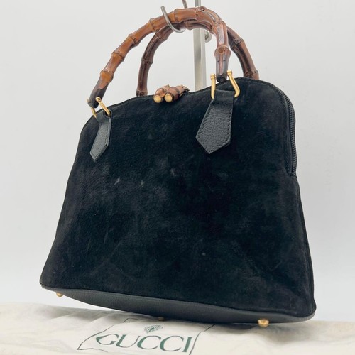 GUCCI Handbag Bamboo Suede Black Vintage Authentic From Japan