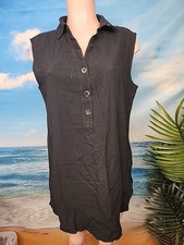 NWT Cupshe Womens Collared Black Beach Cover up Dress Size Medium 100 Cotton