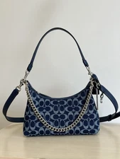 C.OACH NWT CAM27 Juliet Shoulder Bag in Signature Canvas Blue 25x7x20cm