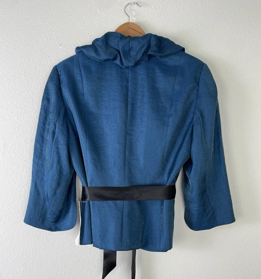 NWT Adrianna Papell Evening Essentials Jacket Teal Blue 3/4 Sleeve Belt Size 12 - Image 2 of 4