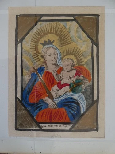 Early 19th Century Virgin and Child Pious Image - "Causa nostrae laetitiae"