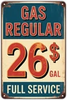 Retro Gas Station Metal Tin Sign Wall Decor Vintage Gas 26 Cents 8 x 12 inch