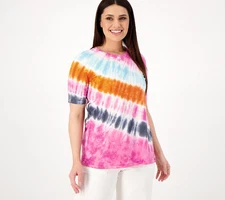 LOGO by Lori Goldstein Cotton Slub Tie Dye Tee-Pink-Small-NEW-A602961