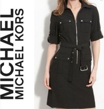 Michael Kors Women’s Zip Shirt Dress, Knee Length, Roll Sleeve Black Size PM