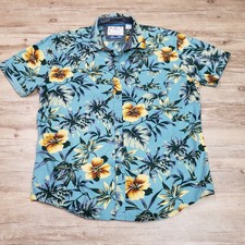MBX Paradise Shirt Mens XL Blue Floral Hawaiian Short Sleeve Cotton Button Up
