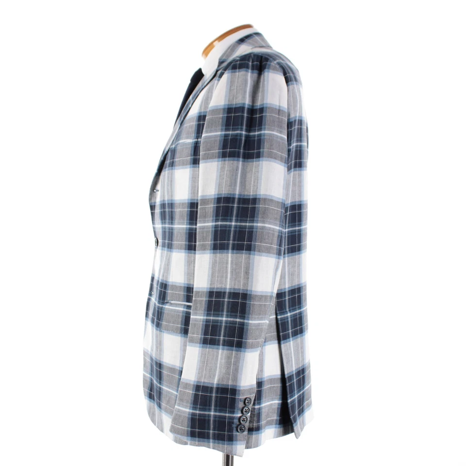 Abrigo deportivo Belvest nuevo con etiquetas lino/algodón talla 54R (44R EE. UU.) a cuadros blancos y azules Foto 4 de 4