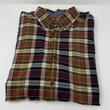 Vintage Woolrich Men's Size Large Button Up Down Shirt Plaid Brown Short Sleeve