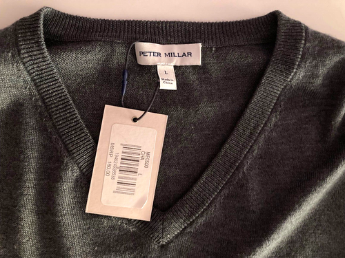 NWT PETER MILLAR Men’s LRG Merino Wool Blend V-neck Sweater Vest Gray $160 - Picture 5 of 6