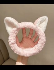 Pink Cat Ears Soft Fleece Spa Hair Band Wrap Headband Make Up Facial Yoga NEW