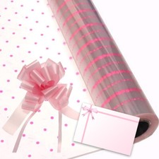 Pink Dot Cellophane Gift Wrap Baby Birthday Hampers, Pull Bow and Message Card