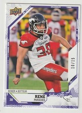 2019 UD CFL Rene Paredes PURPLE Parallel Card #22 Calgary Stampeders 10/15