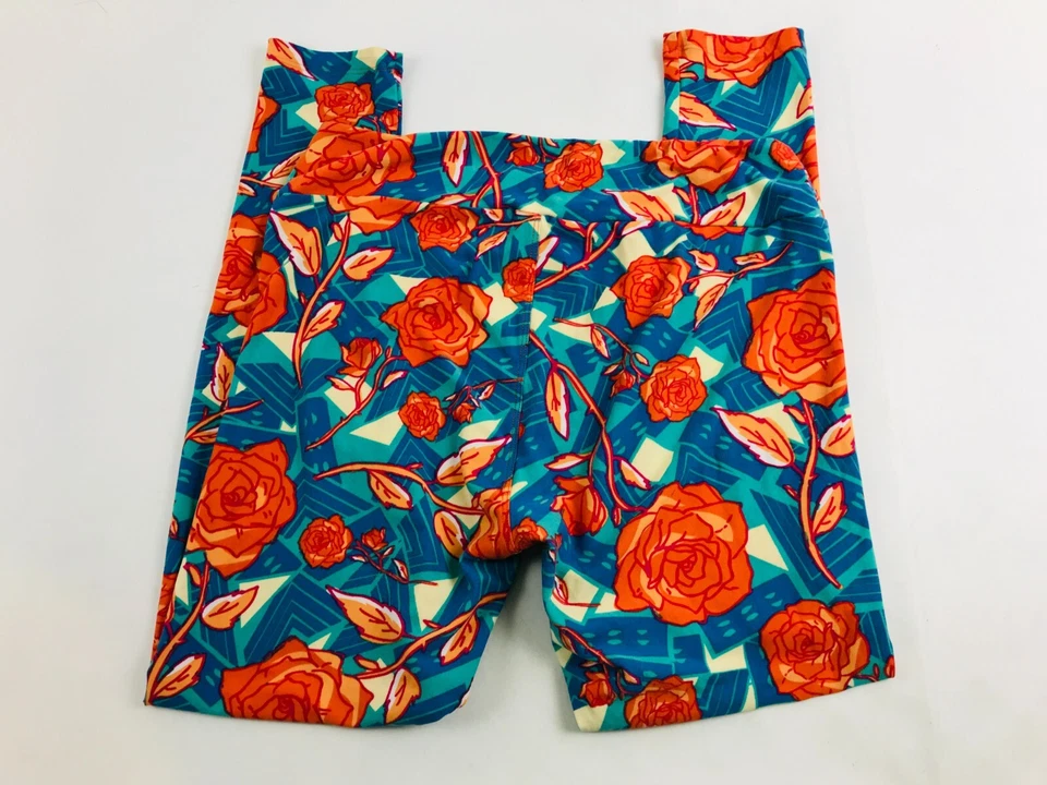 Leggings para mujer LuLaRoe altos y curvilíneos azules azulados naranja florales elásticos Foto 2 de 4