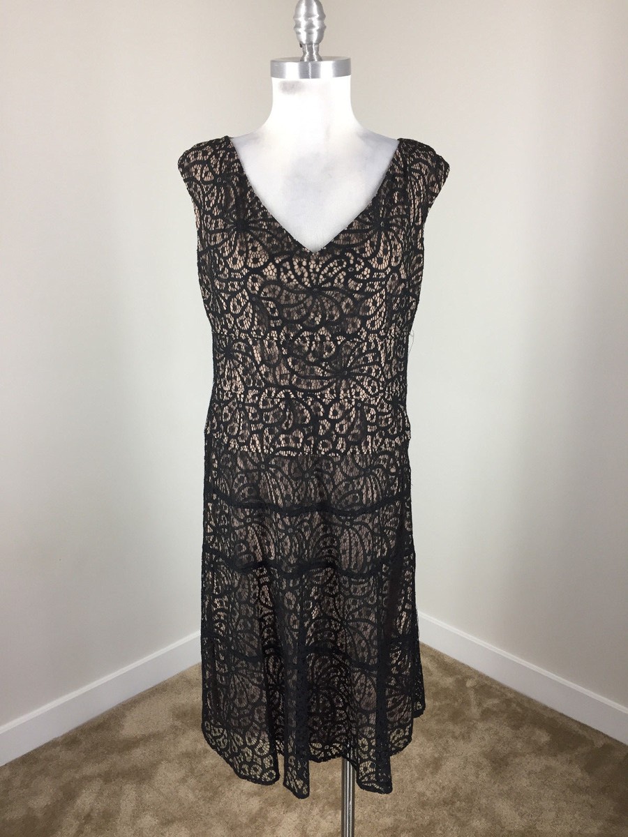 Anne Klein 10 Black Lace Dress A Line Flare Empire Excellent Career Cocktail Anne Klein 10 Black Lace Dress A Line Flare Empire Excellent Career Cocktail