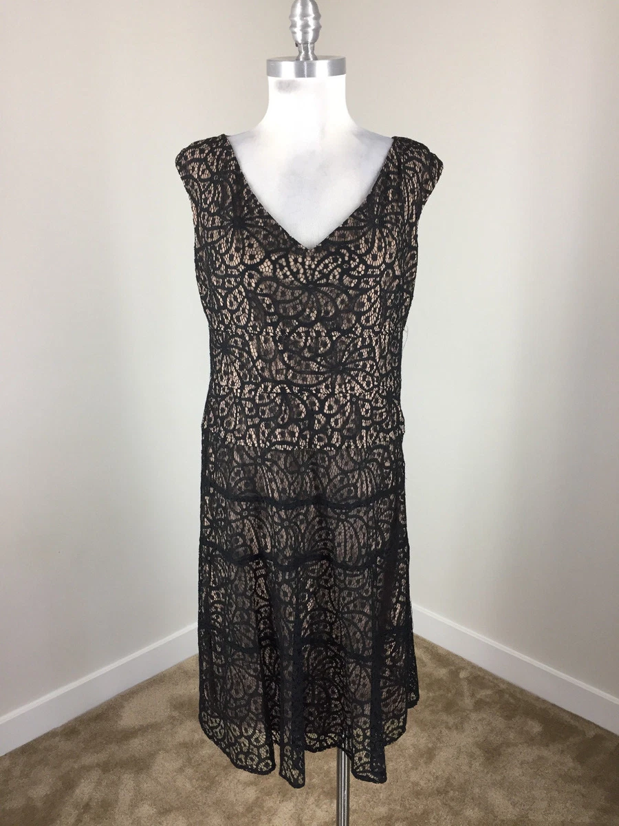 Anne Klein 10 Black Lace Dress A Line Flare Empire Excellent