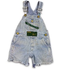Vintage Key Bib Overalls Railroad Style Blue Stripe Toddler Sz Smoky Mtns Patch