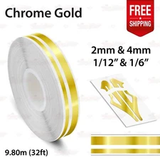 CHROME GOLD 1/2" 12mm Twin Lines Roll PIN STRIPE Car TAPE Decal Vinyl Sticker