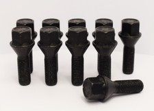 10 x M12 x 1.5, 30mm Thread, Tapered Wheel Bolts (Black)