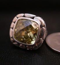 STERLING SILVER 925 Large lime green STONE SOLITAIRE PEBBLE DESIGN RING SZ 6