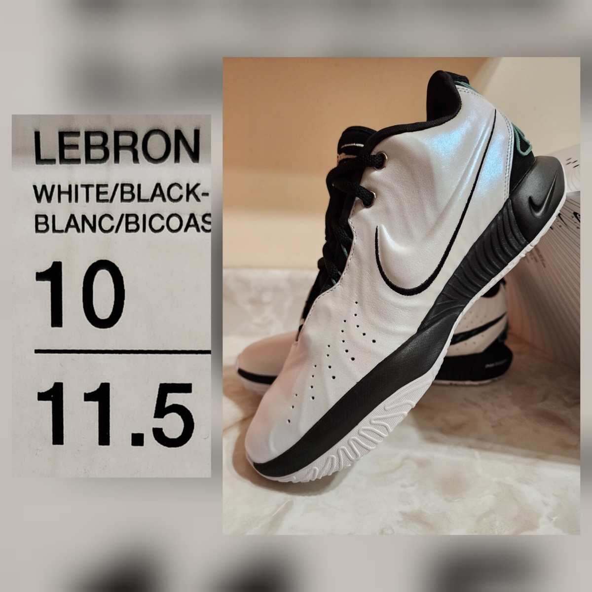 Men's Size 10 NIB Nike Lebron XXI Conchiolin White Black Bicoastal