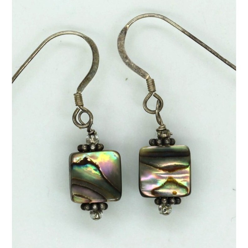925 STERLING abalone shell drop dangle VINTAGE ea… - image 2
