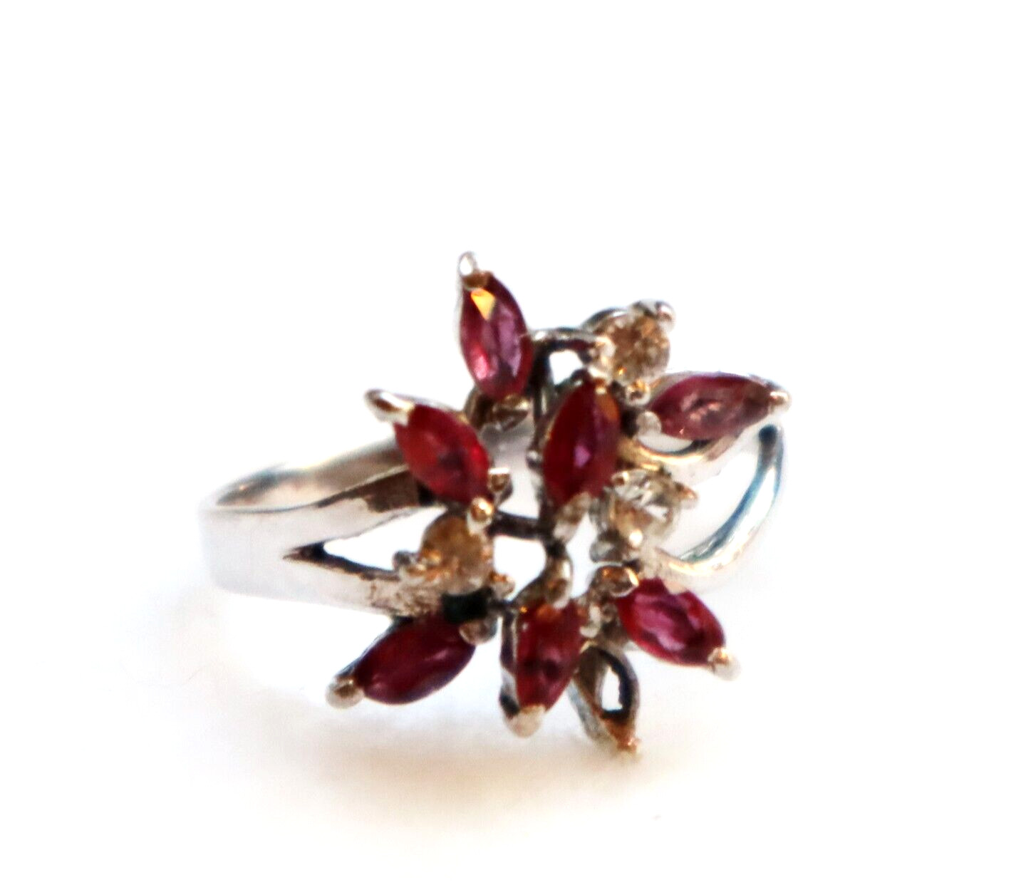 Sterling Silver Ring Simulated Ruby? CZ Stones Mi… - image 1