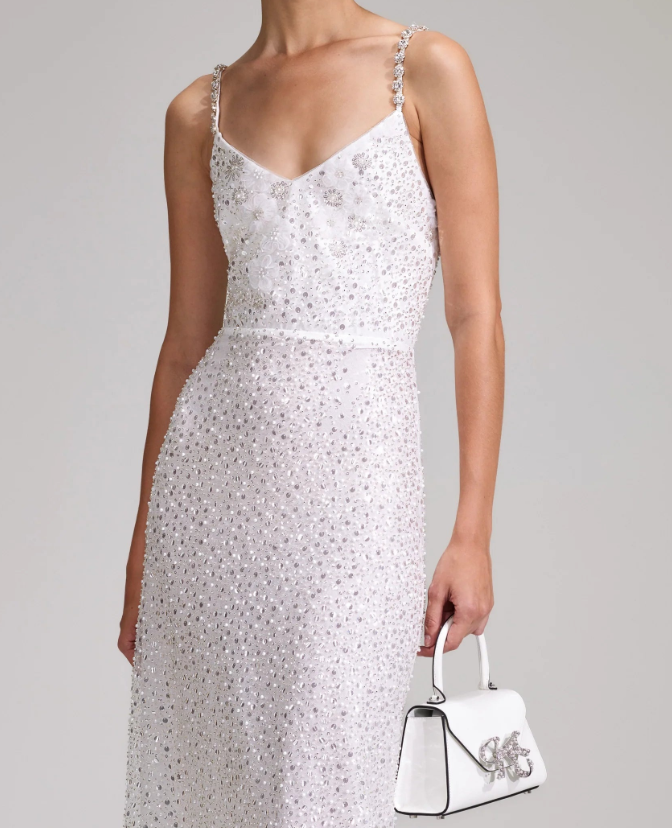 self portrait beaded maxi dress White SELF-PORTRAIT White Beaded Sequin Spaghetti-Strap Maxi Dress UK4 FARM Rio - Sicily Saleready Stop the show Size:US8.5 / EU39 / UK6