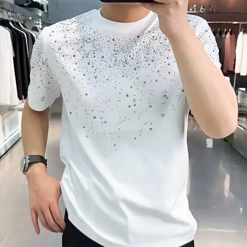 New Men Luxury Diamond Star Rhinestones Fashion Black White