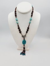 Turquoise Purple beaded dangle Necklace Multi color 18"