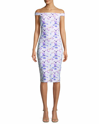 CHIARA BONI La Petite Robe White Floral Print Bodycon Off Shoulder Dress 48 = 12