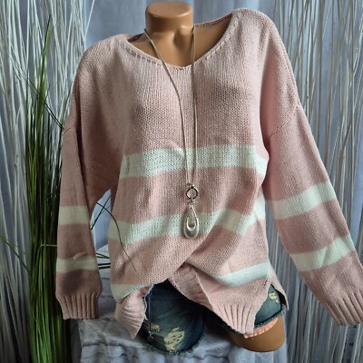Aniston Pullover Strick Pulli Damen 36 bis 44 hell rosa Gestreift (1 342) NEU